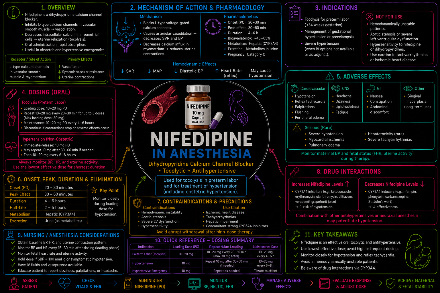 Nifedipine – Anesthesia Mind Map