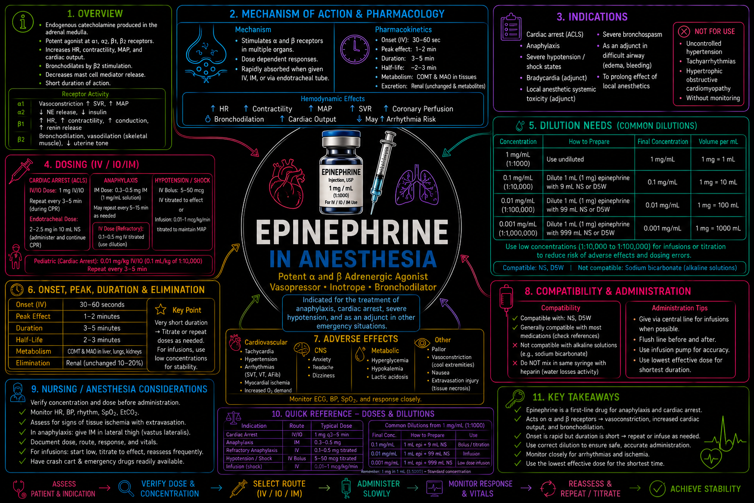 Epinephrine – Anesthesia Mind Map