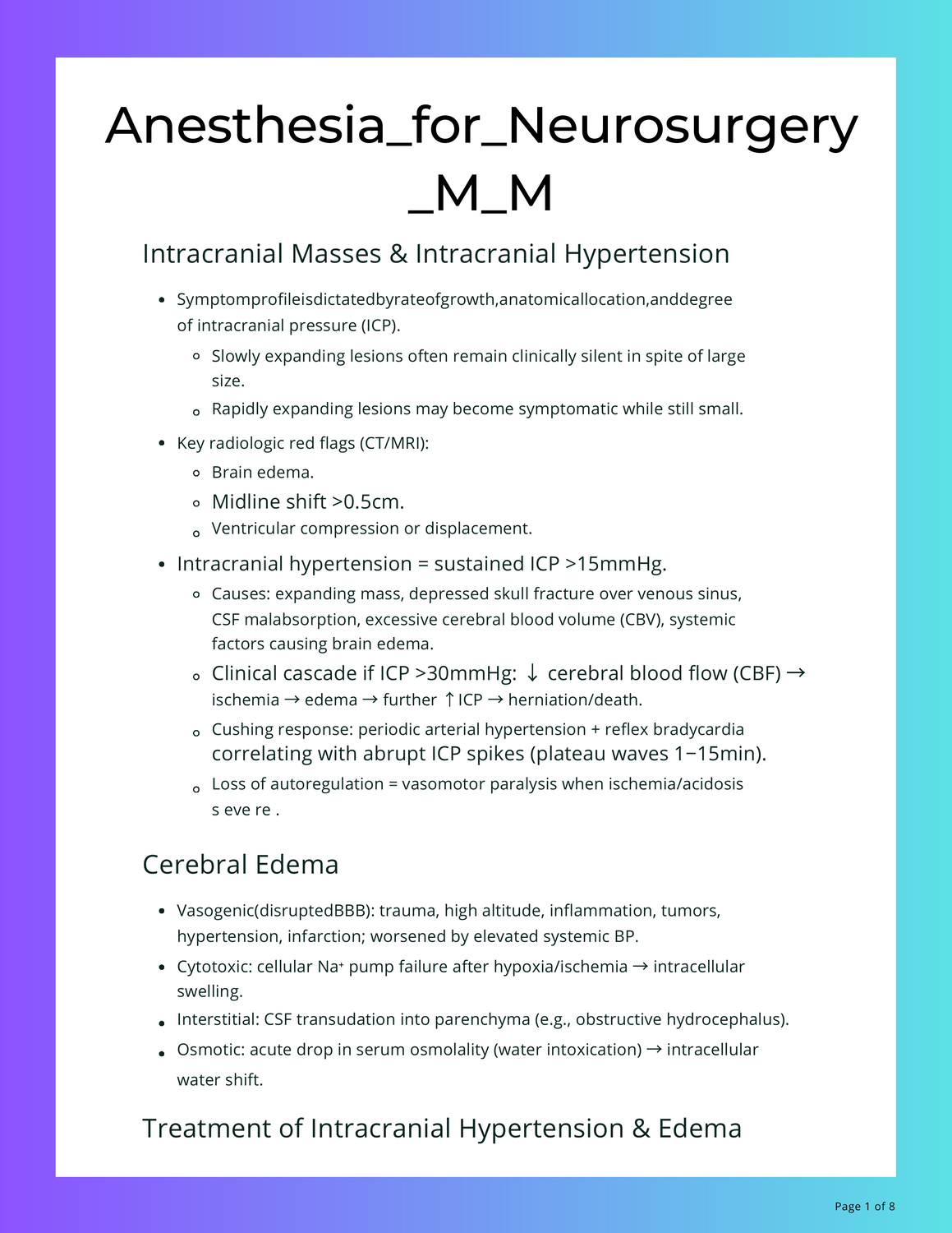 Anesthesia Neuorsurgey Masses and Intercranial Hemorrhage