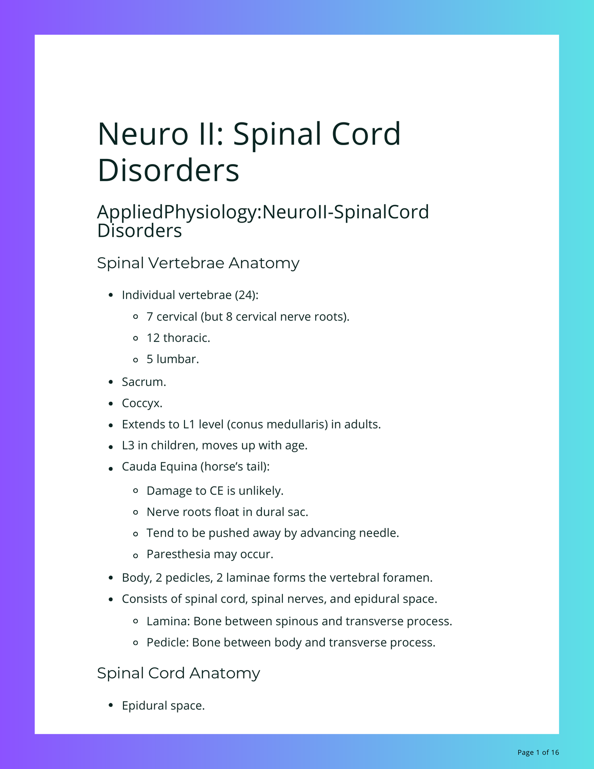 Neuro II Spinal Cord Disorders.