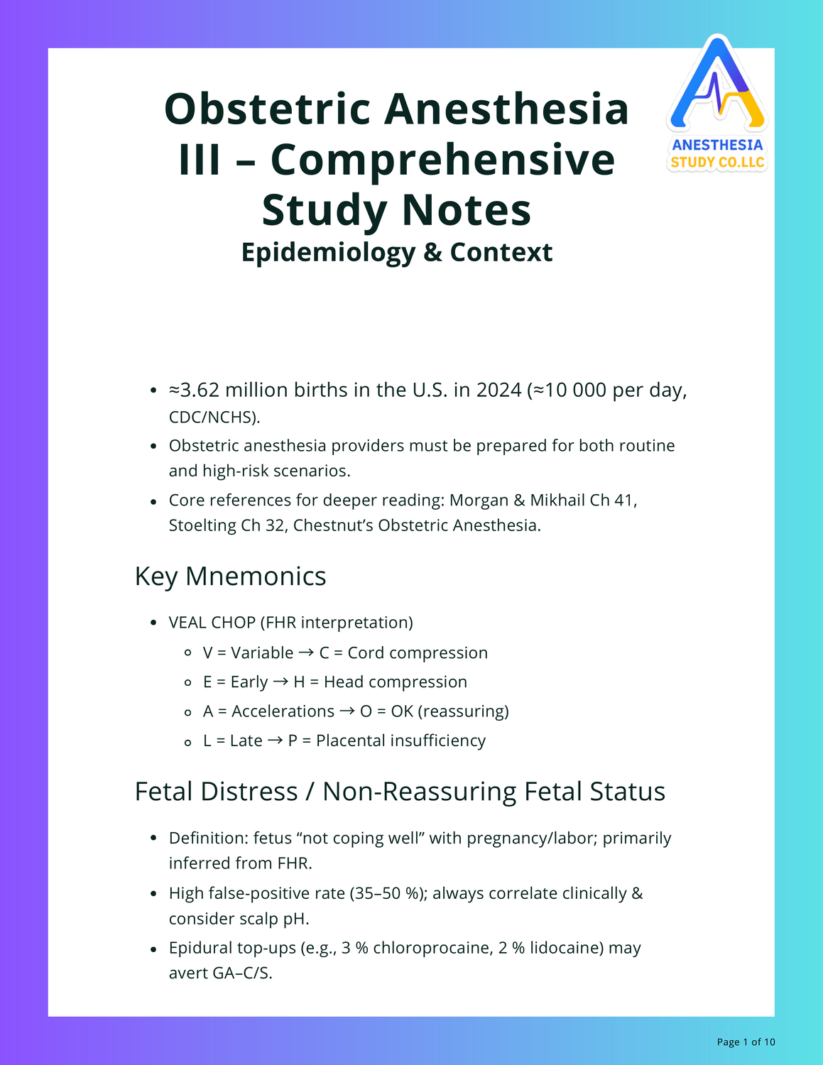 Obstetric Anesthesia III – Comprehensive Study Notes Epidemiology & Context4.99