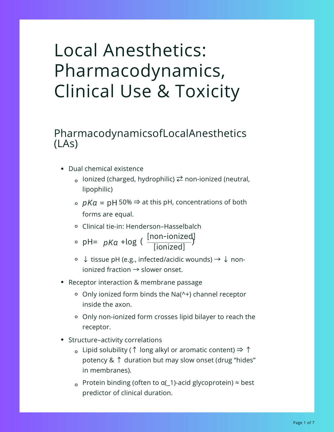 Local Anesthetics: Pharmacodynamics, Clinical Use & Toxicity