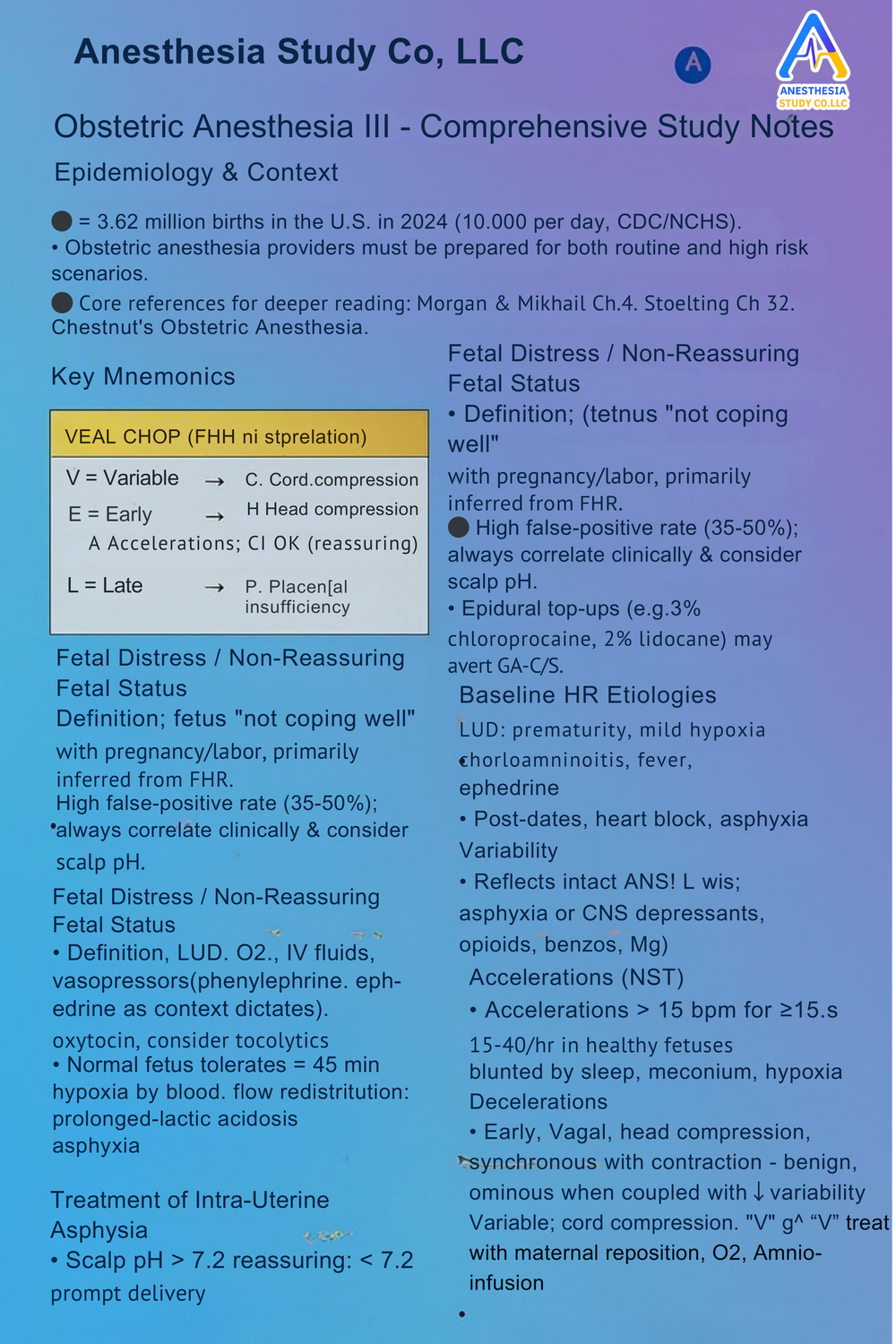 Obstetric Anesthesia III - Comprehensive Study Notes