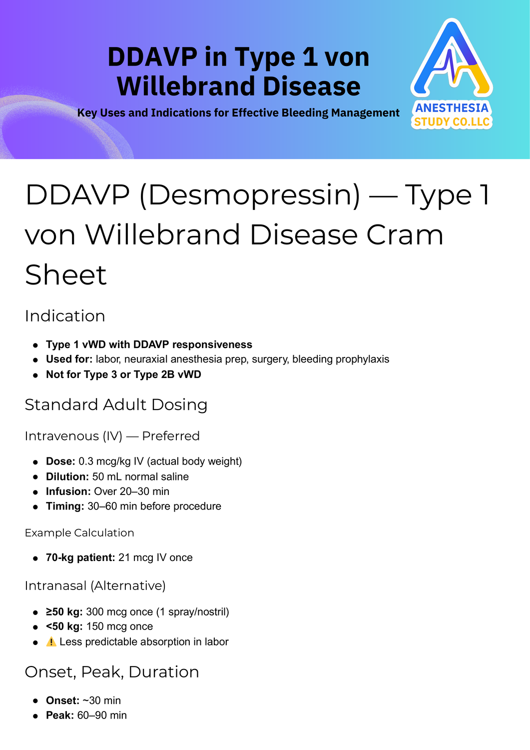 DDAVP in Type 1 von Willebrand Disease