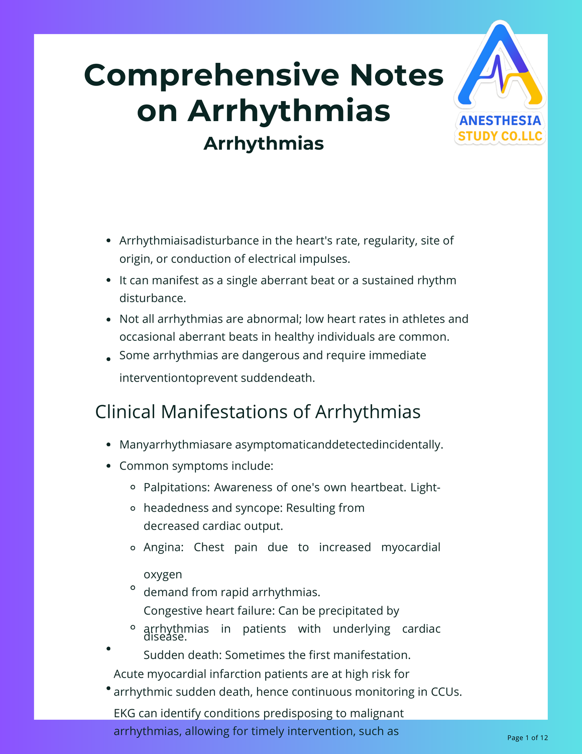 Comprehensive Notes on Arrhythmias Arrhythmias