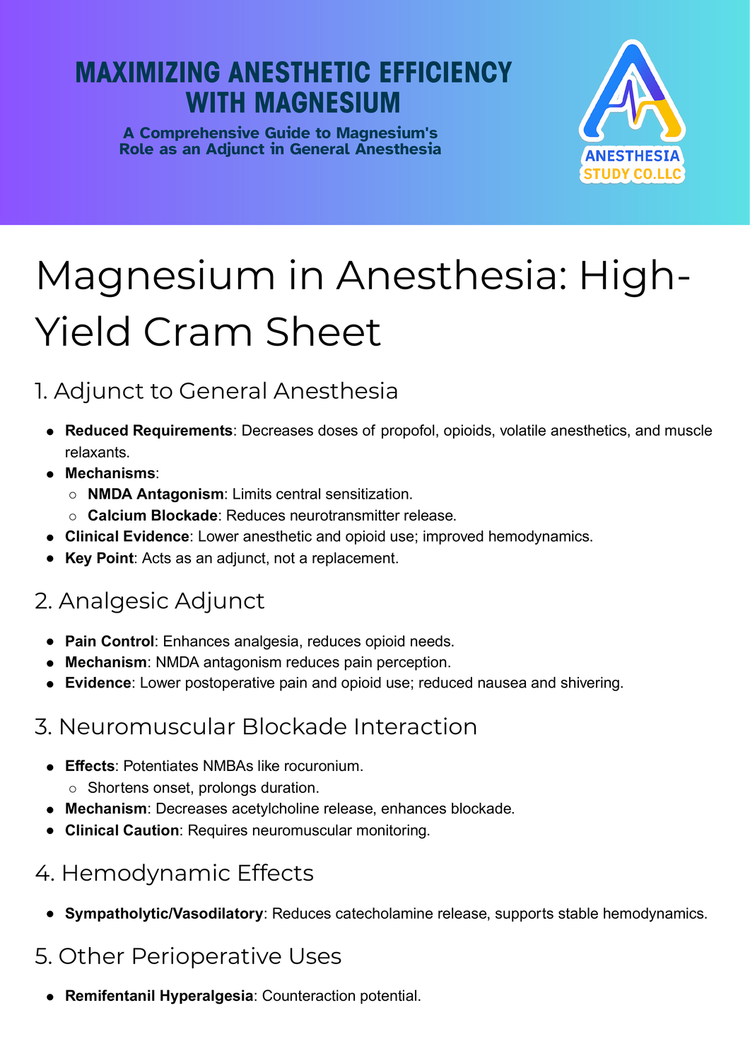 MAXIMIZING ANESTHETIC EFFICIENCY WITH MAGNESIUM