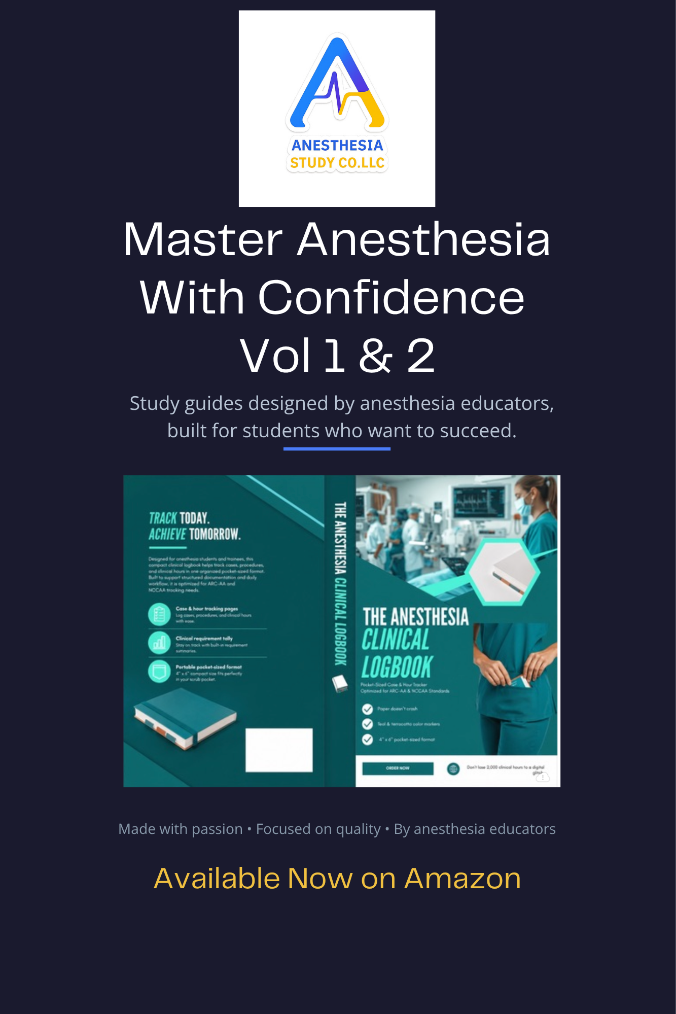 Anesthesia Clinical Logbook Vol.1 & 2. Available now on Amazon: https://a.co/d/02poHfFo
