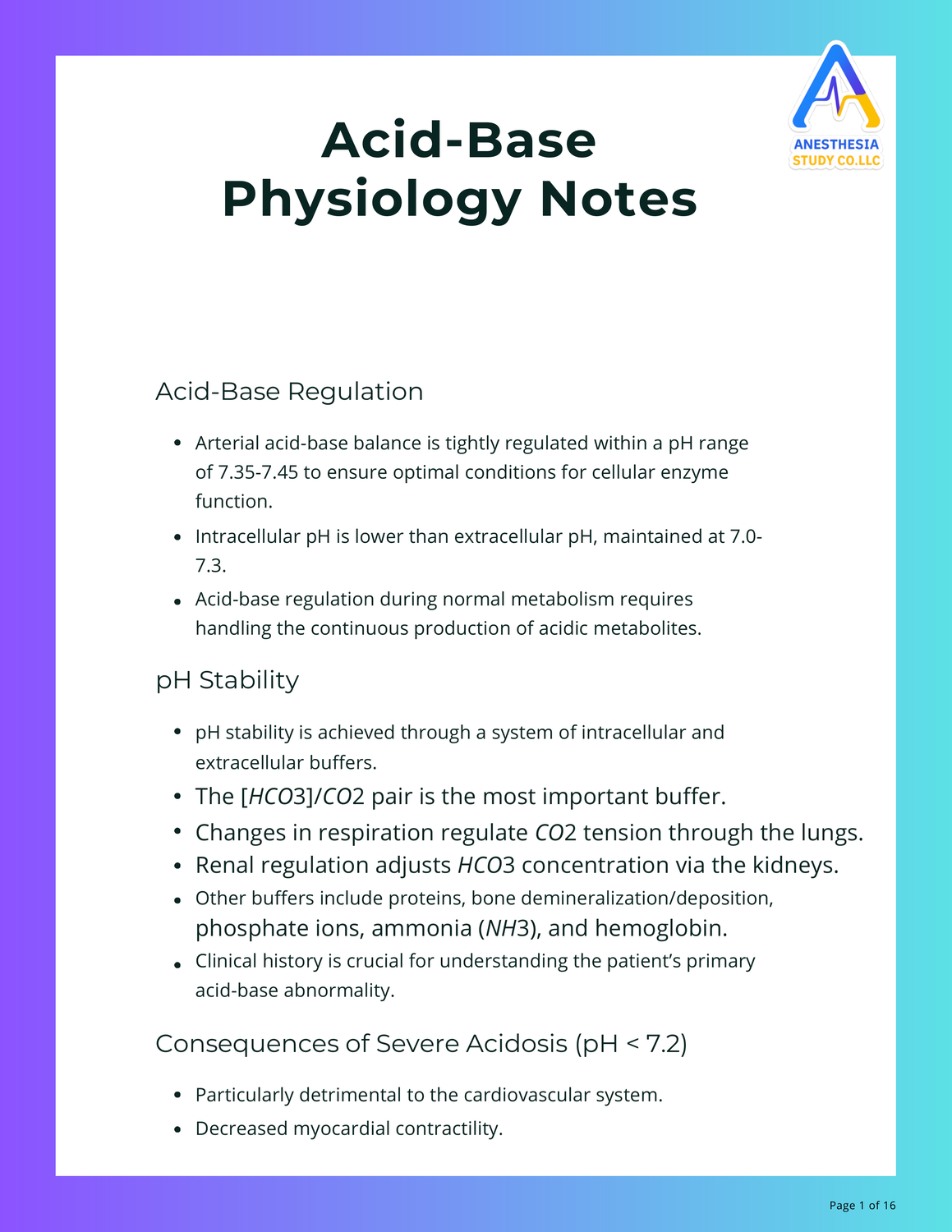 Acid-Base Physiology Notes