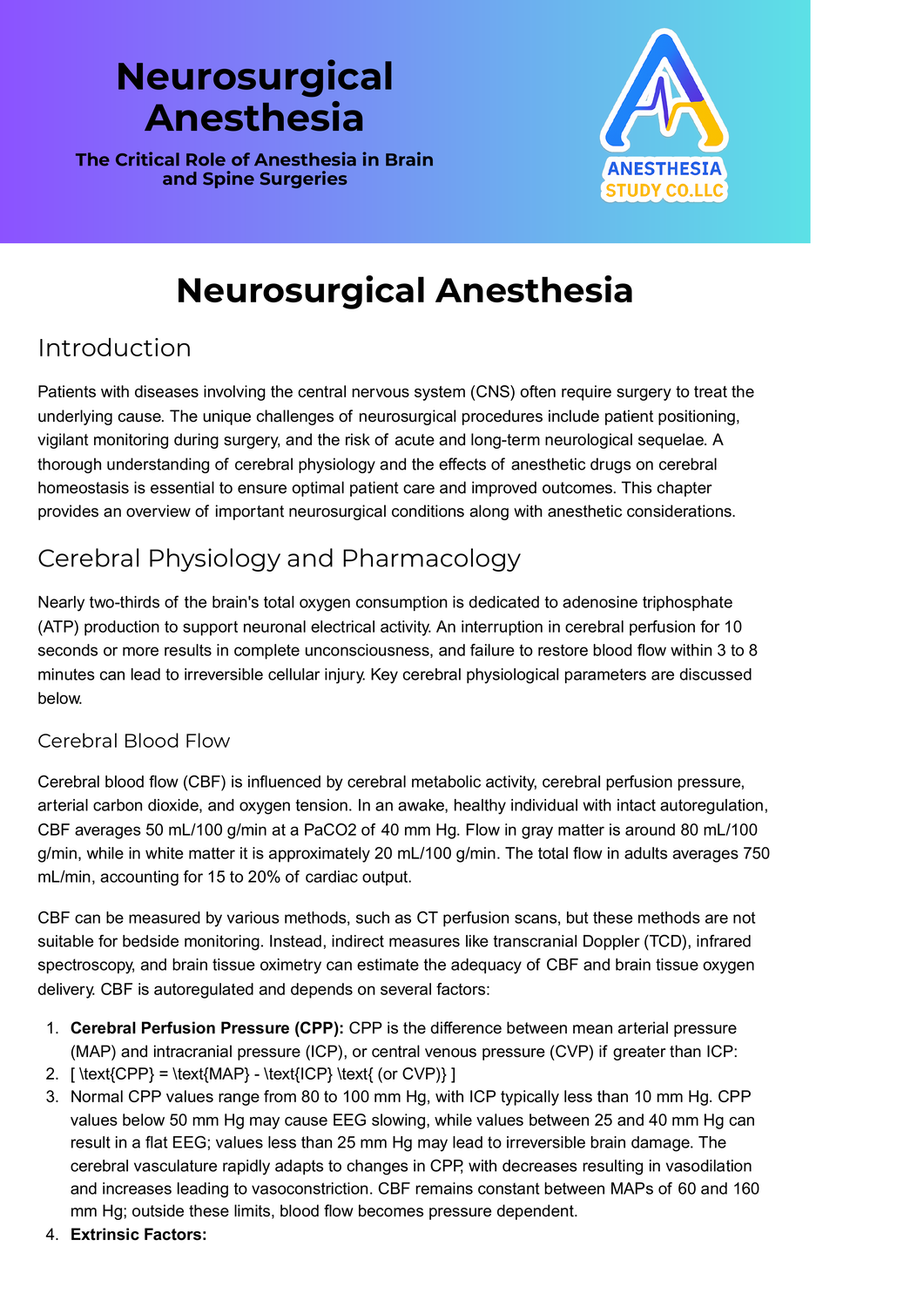 Neurosurgical Anesthesia: Cerebral Physiology
