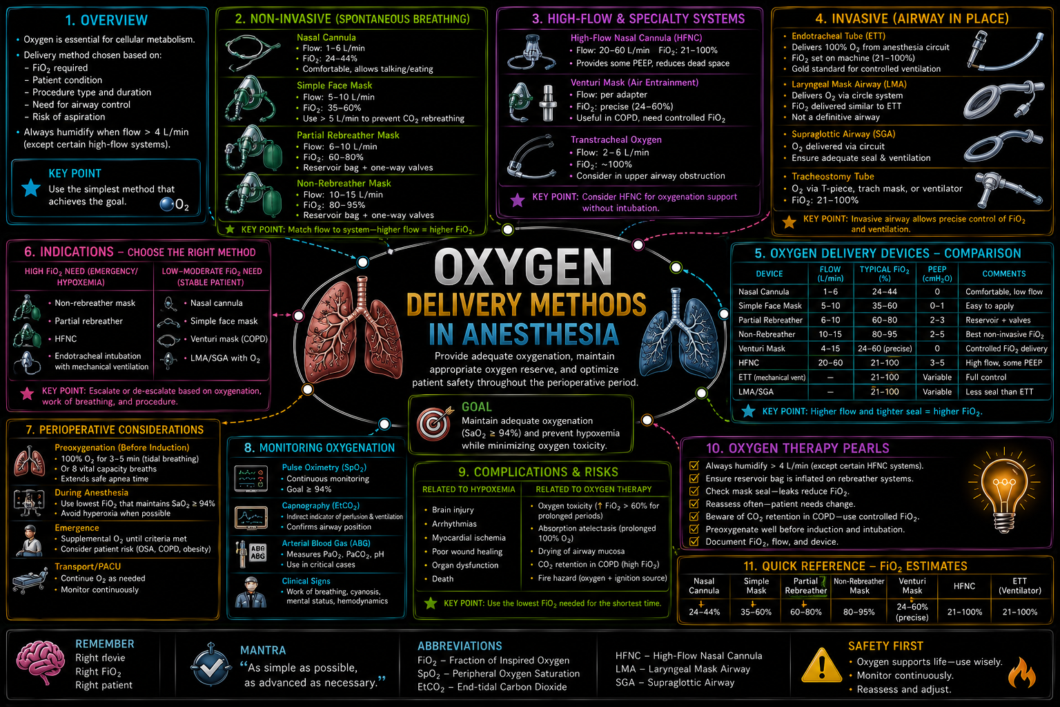 Oxygen Delivery Methods – Anesthesia Mind Map